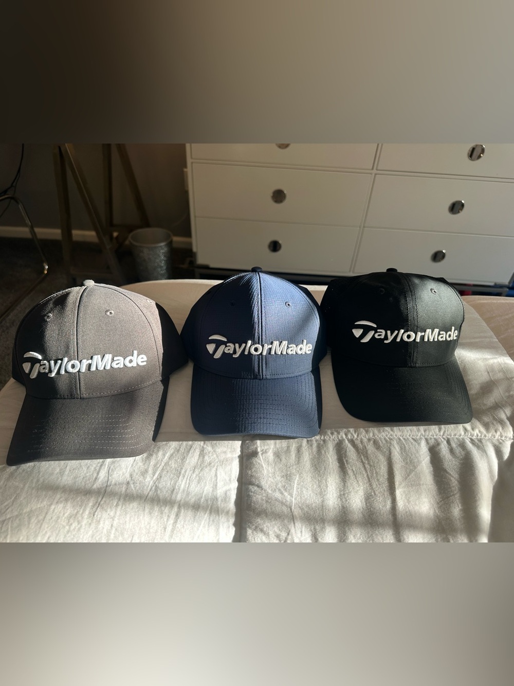 **Bundle of 3**TaylorMade Embroidered Golf Hats- Gray, Blue & Black